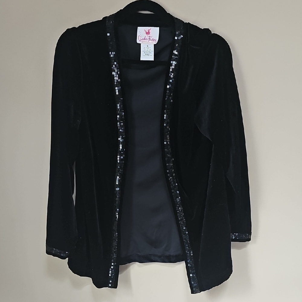 Quacker Factory Black Velvet Jacket with Sequin Trim